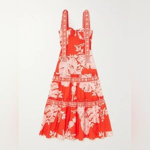 Farm Rio Red Lace Monsteras Midi Dress